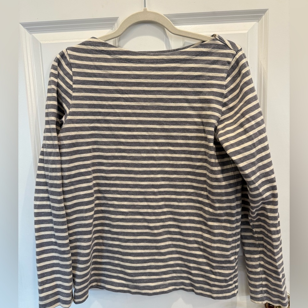 GAP slate blue and Cream Striped Top boatneck women’s long sleeve